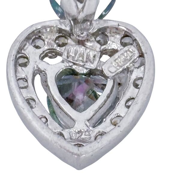 Vintage Sterling Silver 925 Mystic Cubic Zirconia Heart Pendant - Picture 4 of 7